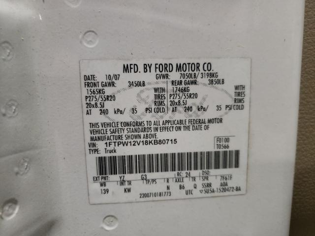 Photo 10 from auction – 2008 FORD F150 SUPER with VIN 1FTPW12V18KB80715