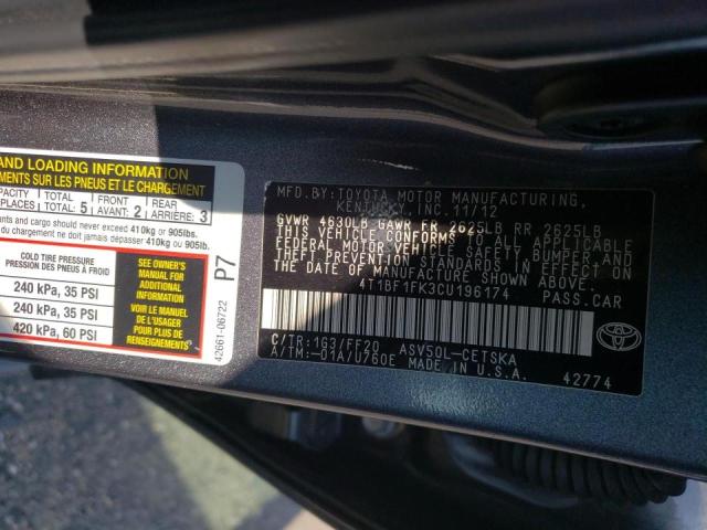 Photo 10 from auction – 2012 TOYOTA CAMRY BASE with VIN 4T1BF1FK3CU196174
