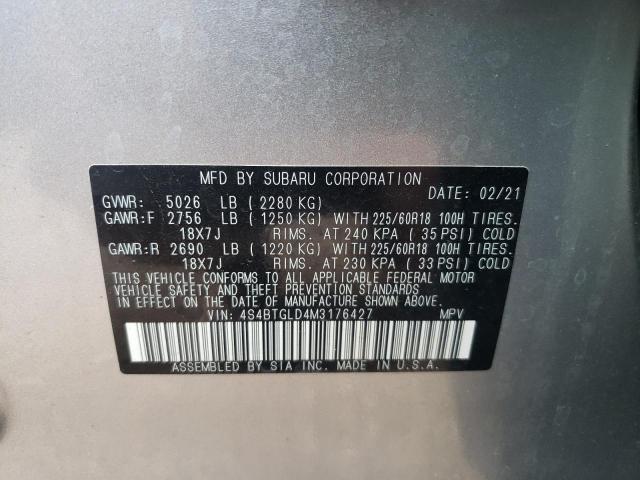 Photo 10 from auction – 2021 SUBARU OUTBACK ON with VIN 4S4BTGLD4M3176427