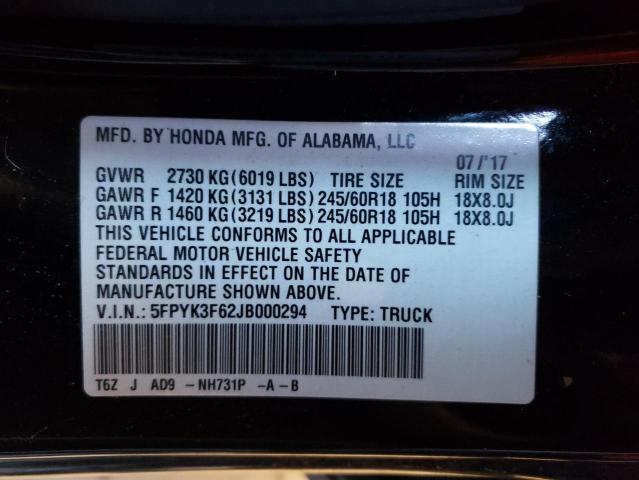 Photo 10 from auction – 2018 HONDA RIDGELINE with VIN 5FPYK3F62JB000294