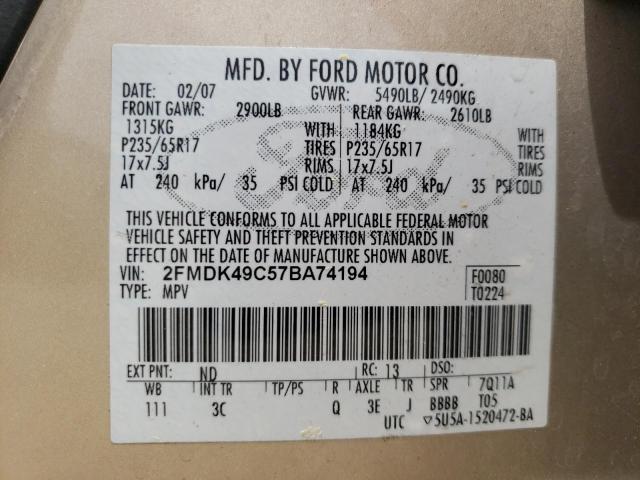 Photo 10 from auction – 2007 FORD EDGE SEL P with VIN 2FMDK49C57BA74194