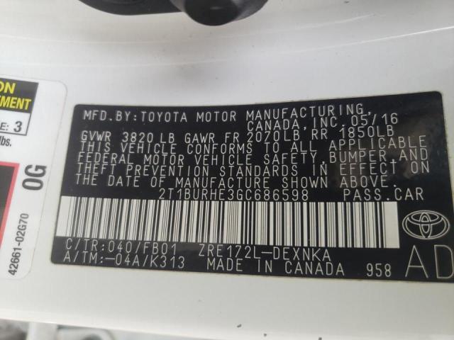 Photo 10 from auction – 2016 TOYOTA COROLLA L with VIN 2T1BURHE3GC686598