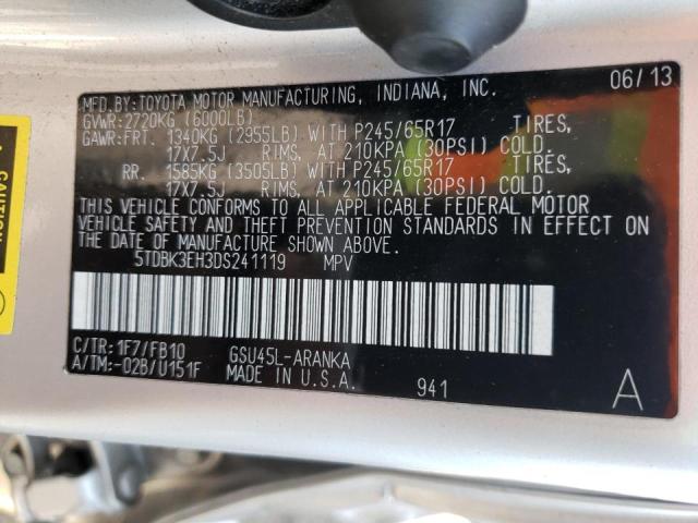 Photo 10 from auction – 2013 TOYOTA HIGHLANDER with VIN 5TDBK3EH3DS241119