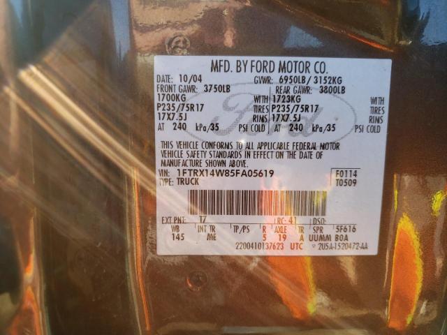 Photo 10 from auction – 2005 FORD F150 with VIN 1FTRX14W85FA05619