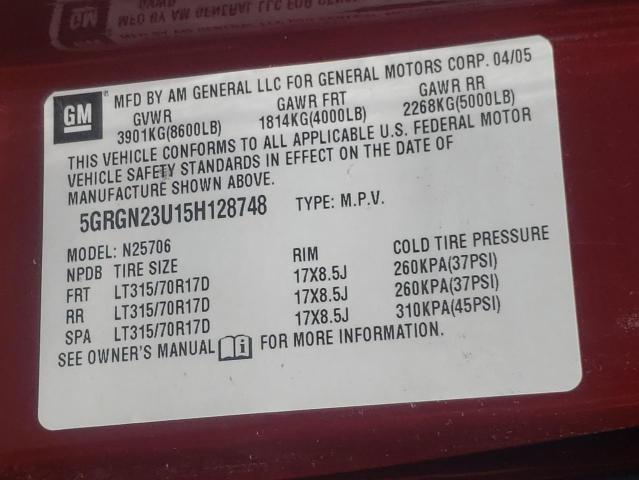 Photo 10 from auction – 2005 HUMMER H2 with VIN 5GRGN23U15H128748