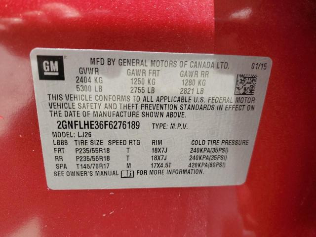 Photo 10 from auction – 2015 CHEVROLET EQUINOX LT with VIN 2GNFLHE36F6276189