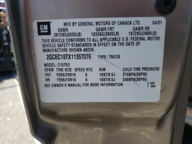 Photo 10 from auction – 2001 CHEVROLET SILVERADO with VIN 2GCEC19TX11357076