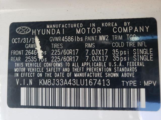 Photo 10 from auction – 2020 HYUNDAI TUCSON LIM with VIN KM8J33A43LU167413
