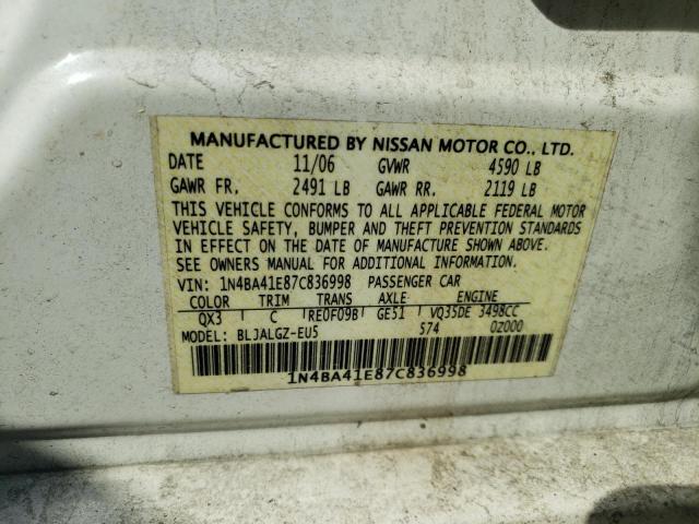 Photo 10 from auction – 2007 NISSAN MAXIMA SE with VIN 1N4BA41E87C836998