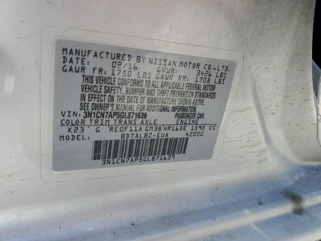 Photo 10 from auction – 2016 NISSAN VERSA S with VIN 3N1CN7AP5GL871639