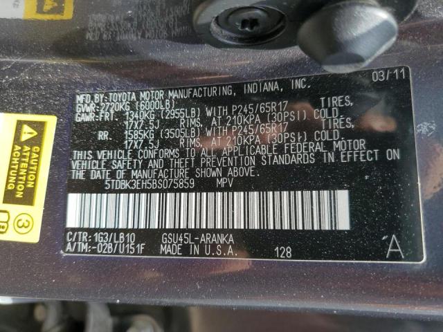 Photo 10 from auction – 2011 TOYOTA HIGHLANDER with VIN 5TDBK3EH5BS075859