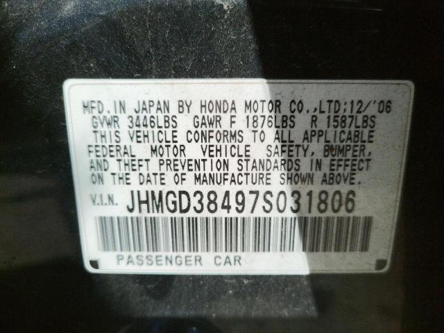 Photo 10 from auction – 2007 HONDA FIT with VIN JHMGD38497S031806