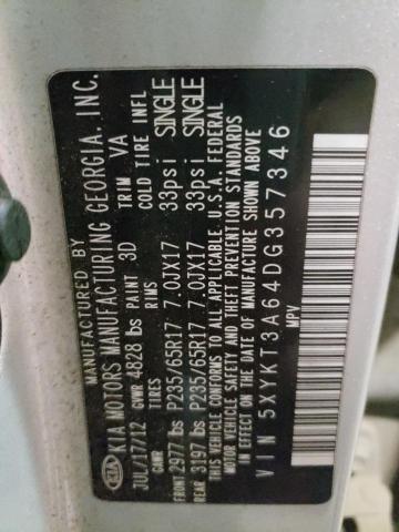 Photo 10 from auction – 2013 KIA SORENTO LX with VIN 5XYKT3A64DG357346