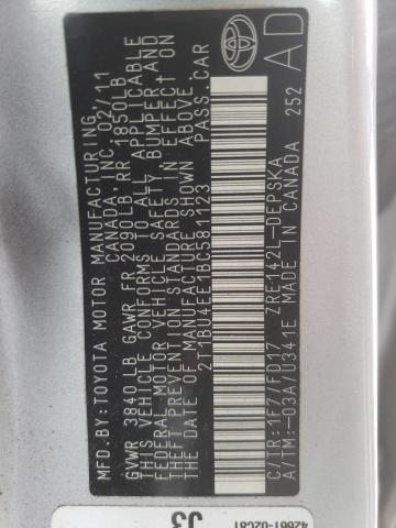 Photo 10 from auction – 2011 TOYOTA COROLLA BA with VIN 2T1BU4EE1BC581123