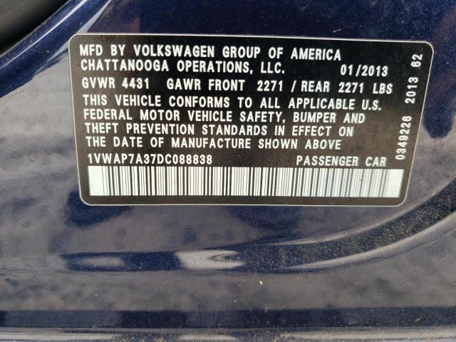 Photo 10 from auction – 2013 VOLKSWAGEN PASSAT S with VIN 1VWAP7A37DC088838