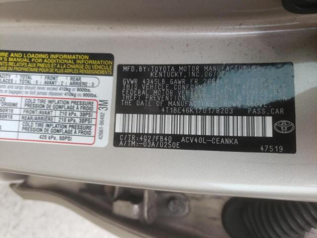 Photo 10 from auction – 2007 TOYOTA CAMRY CE with VIN 4T1BE46K17U178203