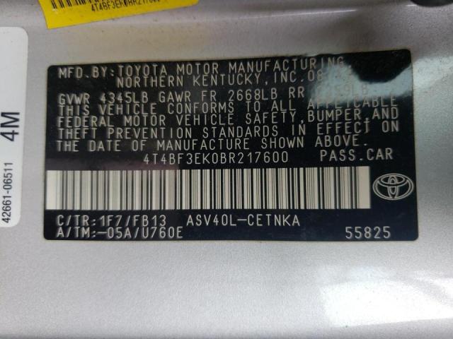 Photo 10 from auction – 2011 TOYOTA CAMRY BASE with VIN 4T4BF3EK0BR217600
