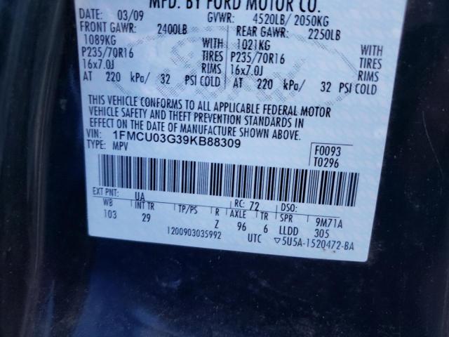 Photo 10 from auction – 2009 FORD ESCAPE XLT with VIN 1FMCU03G39KB88309