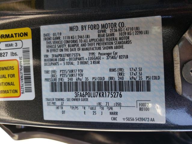 Photo 10 from auction – 2019 FORD FUSION SE with VIN 3FA6P0LU7KR175276