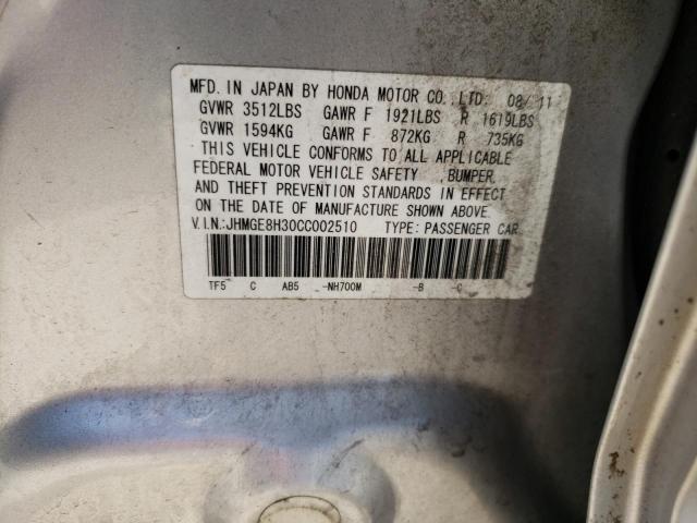 Photo 10 from auction – 2012 HONDA FIT with VIN JHMGE8H30CC002510