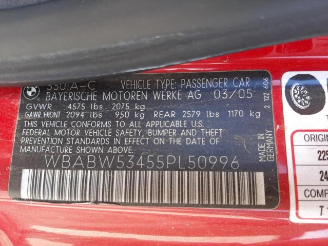 Photo 10 from auction – 2005 BMW 330 CI with VIN WBABW53455PL50996