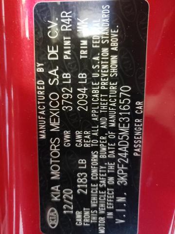 Photo 10 from auction – 2021 KIA FORTE FE with VIN 3KPF24AD5ME316570