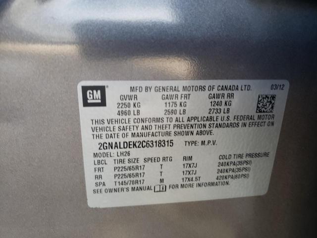 Photo 10 from auction – 2012 CHEVROLET EQUINOX LT with VIN 2GNALDEK2C6318315