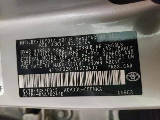 Photo 10 from auction – 2004 TOYOTA CAMRY LE with VIN 4T1BE32K14U379403