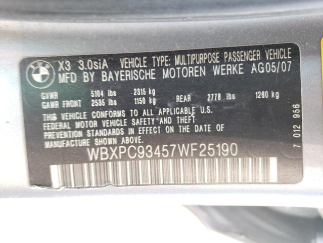 Photo 10 from auction – 2007 BMW X3 3.0SI with VIN WBXPC93457WF25190