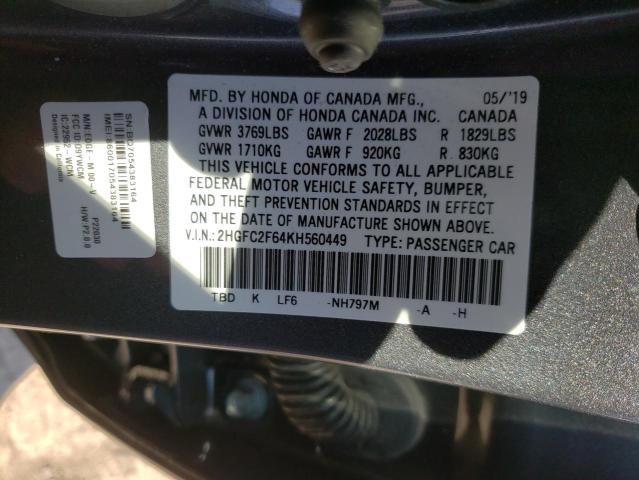 Photo 10 from auction – 2019 HONDA CIVIC LX with VIN 2HGFC2F64KH560449