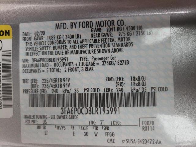 Photo 10 from auction – 2020 FORD FUSION SEL with VIN 3FA6P0CD8LR195991