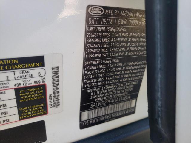 Photo 10 from auction – 2016 LAND ROVER RANGE ROVE with VIN SALWR2PF4GA114604