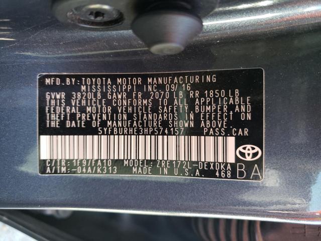 Photo 10 from auction – 2017 TOYOTA COROLLA with VIN 5YFBURHE3HP574157