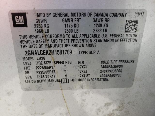 Photo 10 from auction – 2017 CHEVROLET EQUINOX LT with VIN 2GNALCEK2H1581709