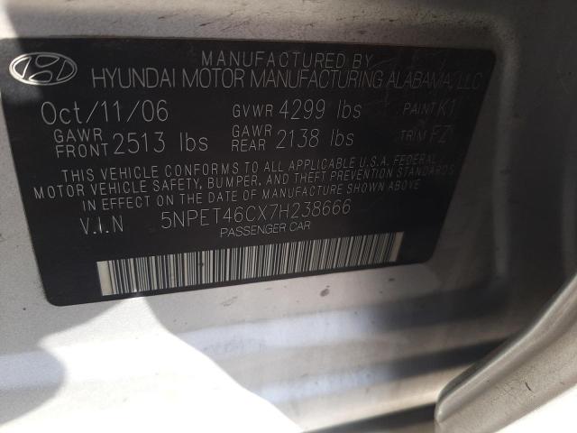 Photo 10 from auction – 2007 HYUNDAI SONATA with VIN 5NPET46CX7H238666