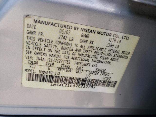 Photo 10 from auction – 2007 NISSAN ALTIMA 2.5 with VIN 1N4AL21E47C222783