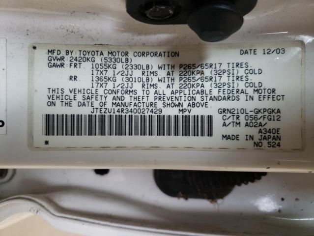 Photo 10 from auction – 2004 TOYOTA 4RUNNER SR with VIN JTEZU14R340027429