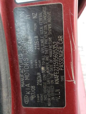 Photo 10 from auction – 2009 KIA SPECTRA EX with VIN KNAFE221595605352