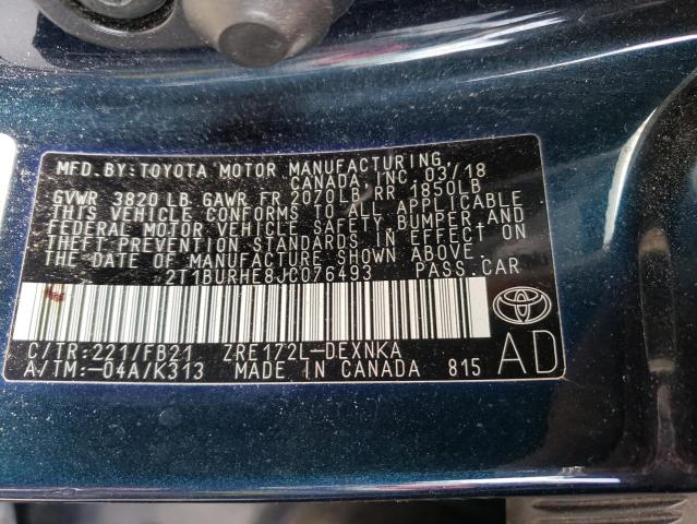 Photo 10 from auction – 2018 TOYOTA COROLLA L with VIN 2T1BURHE8JC076493