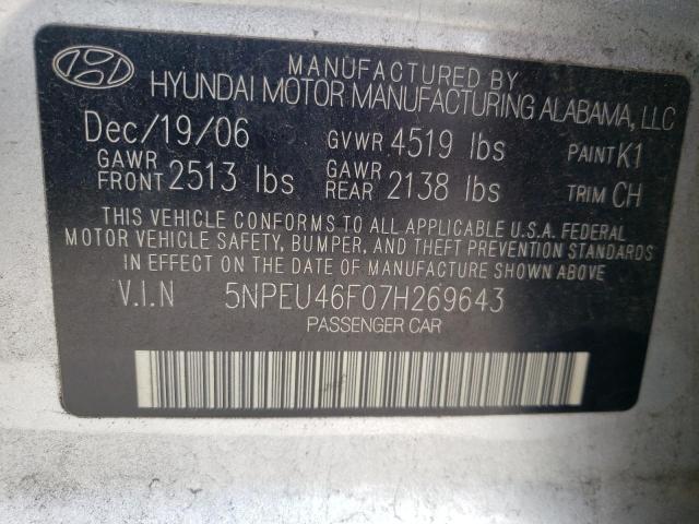 Photo 10 from auction – 2007 HYUNDAI SONATA SE with VIN 5NPEU46F07H269643