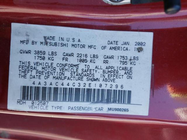 Photo 10 from auction – 2002 MITSUBISHI ECLIPSE GS with VIN 4A3AC44G32E107296