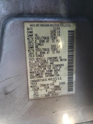 Photo 10 from auction – 2005 NISSAN FRONTIER C with VIN 1N6AD07U65C403551