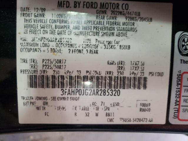 Photo 10 from auction – 2010 FORD FUSION SEL with VIN 3FAHP0JG2AR285320
