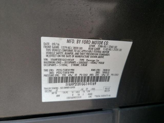 Photo 10 from auction – 2016 FORD TAURUS SEL with VIN 1FAHP2E81GG144169