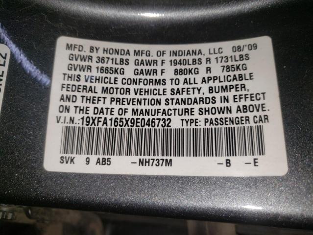 Photo 10 from auction – 2009 HONDA CIVIC LX with VIN 19XFA165X9E046732