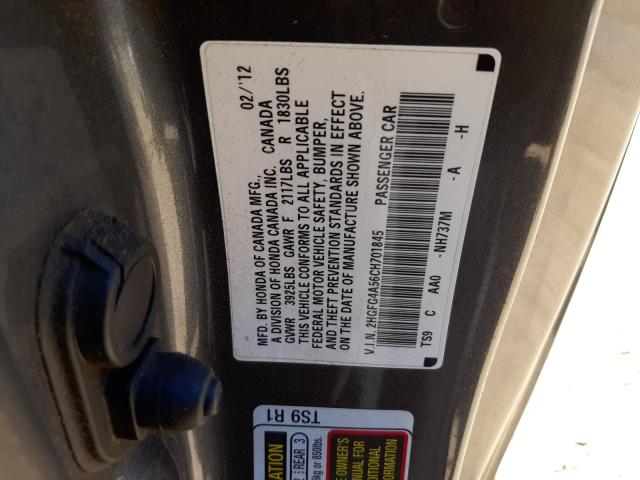 Photo 10 from auction – 2012 HONDA CIVIC SI with VIN 2HGFG4A56CH701845