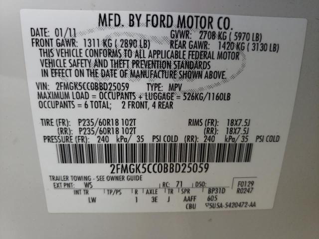 Photo 10 from auction – 2011 FORD FLEX SEL with VIN 2FMGK5CC0BBD25059