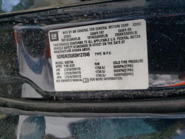 Photo 10 from auction – 2003 HUMMER H2 with VIN 5GRGN23U63H127849