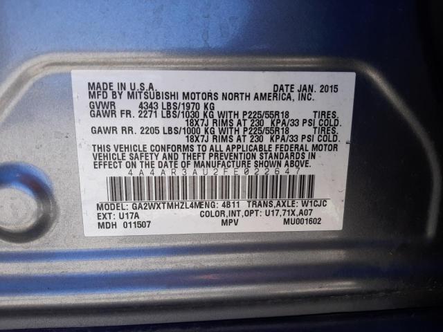 Photo 10 from auction – 2015 MITSUBISHI OUTLANDER with VIN 4A4AR3AU2FE022647