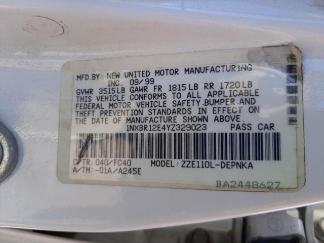 Photo 10 from auction – 2000 TOYOTA COROLLA VE with VIN 1NXBR12E4YZ329023